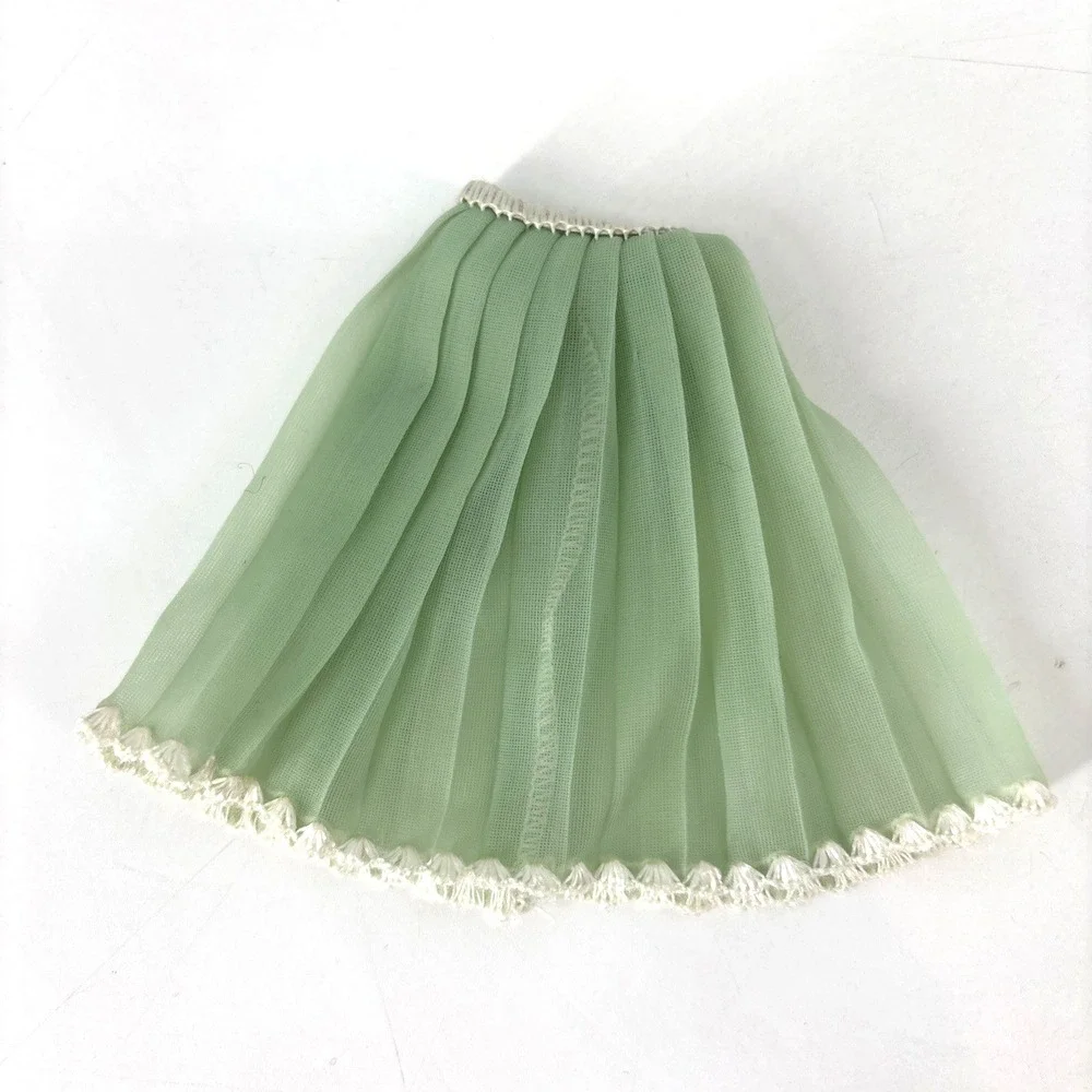 Vintage 60s Barbie Mint Green Sheer Nylon Stockings w Pleated‎ Skirt Lace Trim
